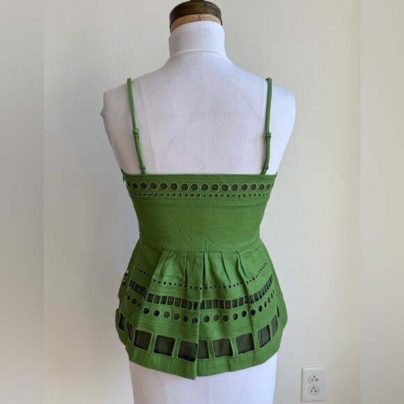 ANTHROPOLOGIE MAEVE SEABORNE CORSET PEPLUM TANK GREEN EYELETTE SIZE 0 - Picture 4 of 8